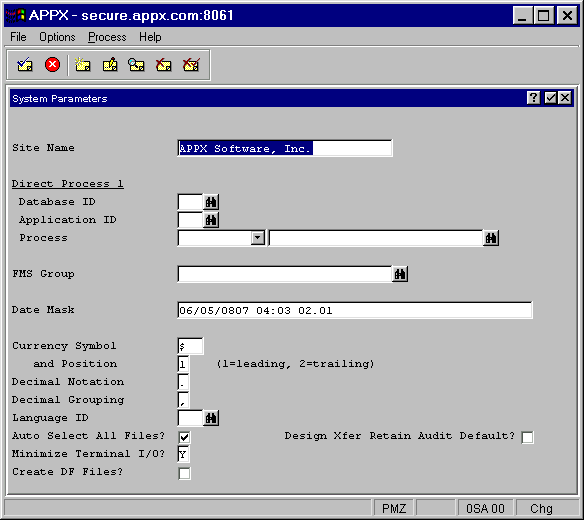 System Parameters Screen