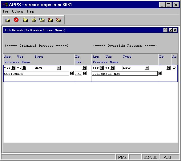 Sample Hook Record for Overriding Input Process