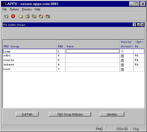 File System Groups File Maintenance Screen