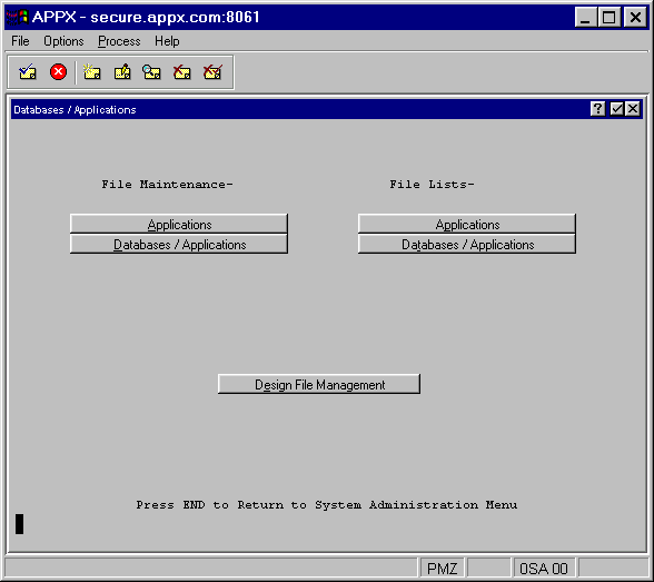 Databases/Applications Menu