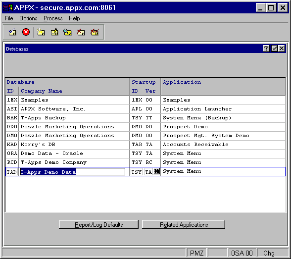 Databases File Maintenance Screen