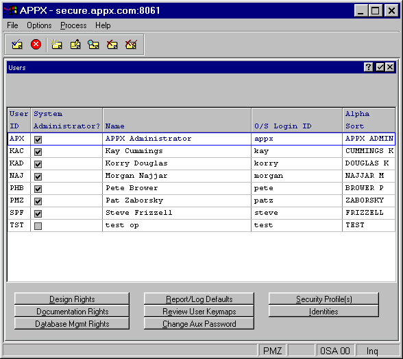 Users File Maintenance Screen