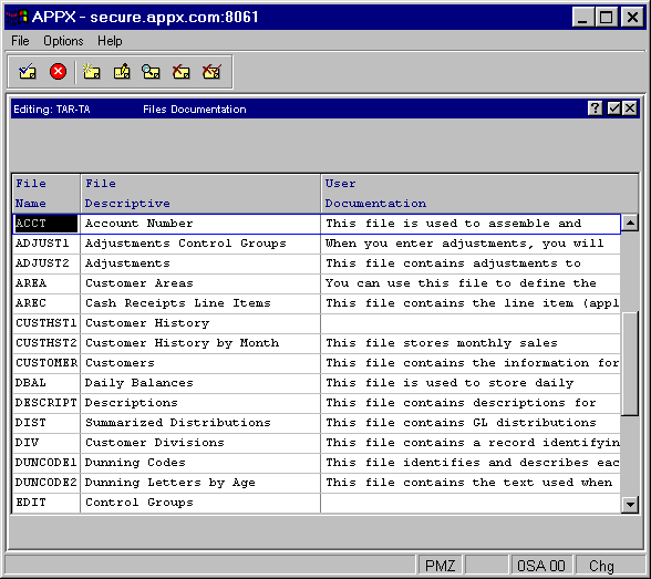 Select Item Documentation Screen (for Files)