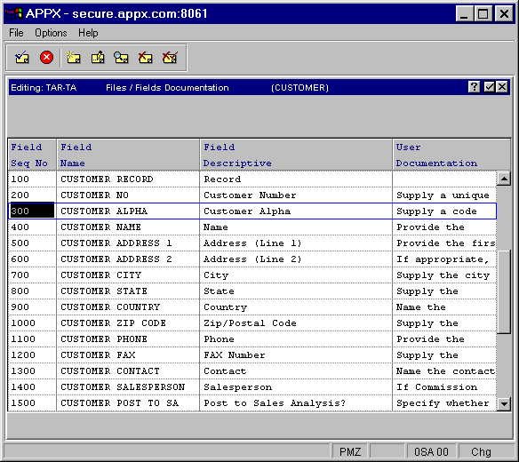 Select Field Documentation Screen