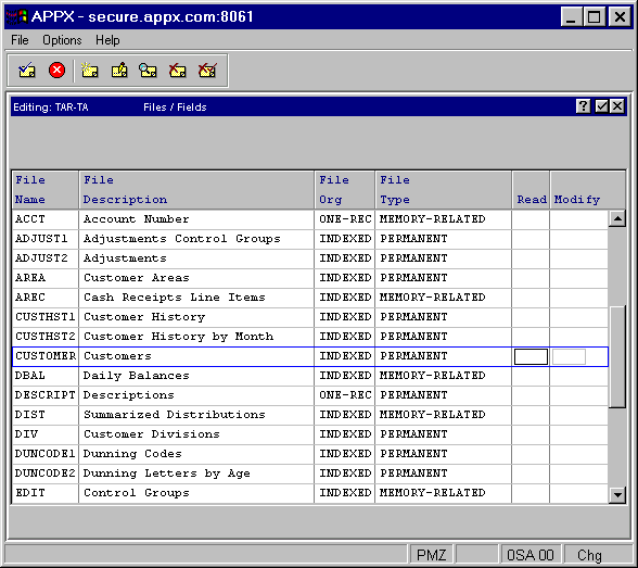 Files Security Definition Screen