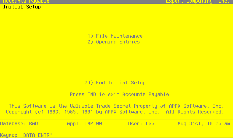 The Accounts Payable Initial Setup Screen