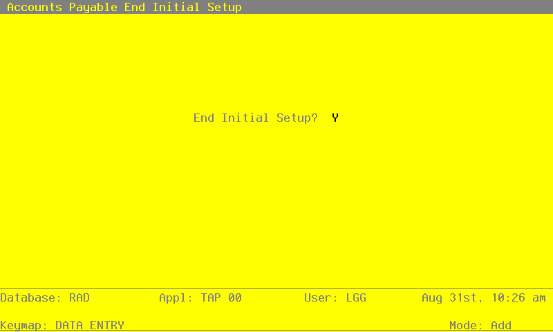 The Accounts Payable End Initial Setup Screen