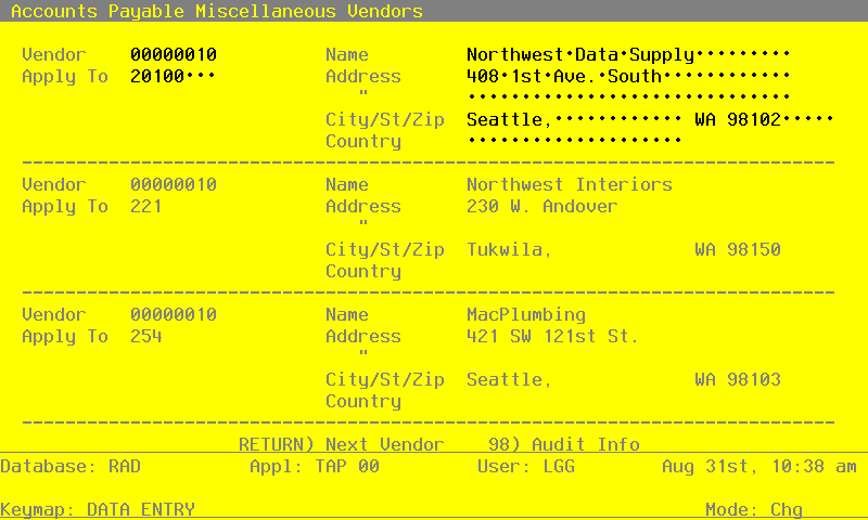 The Initial Setup Miscellaneous Vendors Screen