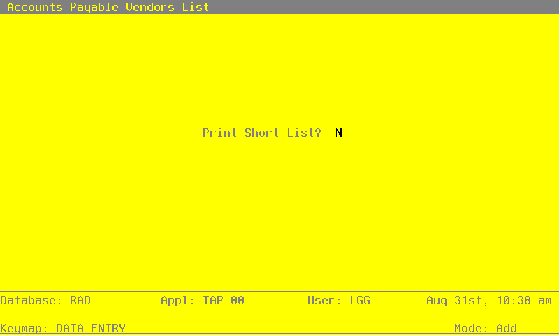 The Initial Setup Vendors Screen