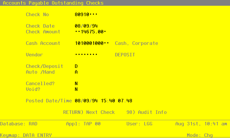 The Initial Setup Outstanding Checks Screen
