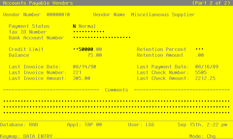The Recovery Processing Vendors Screen - Part 2 of 2