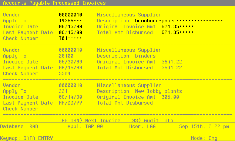 The Recovery Processing Processed Invoices Screen