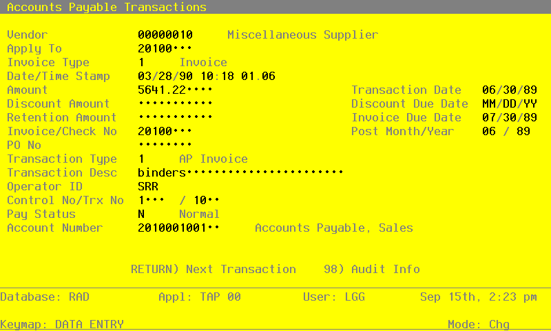 The Recovery Processing Transactions Screen