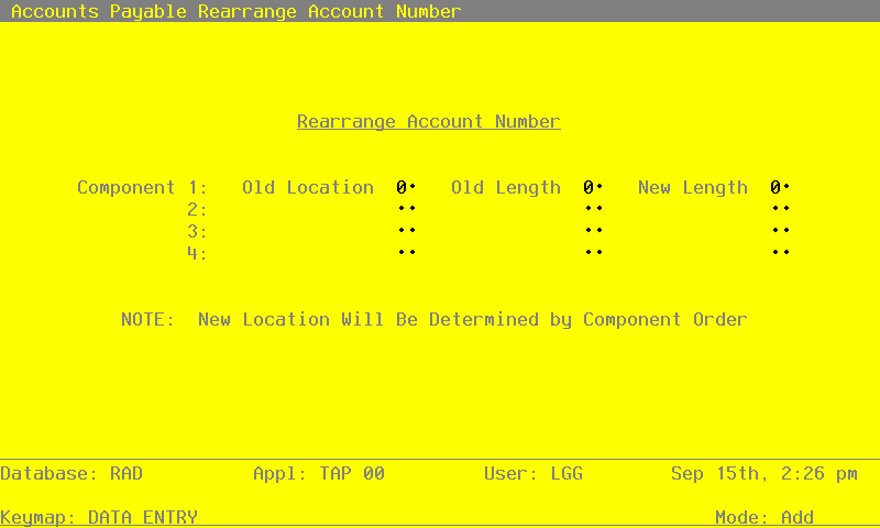 The Recovery Processing Rearrange Account Number Screen