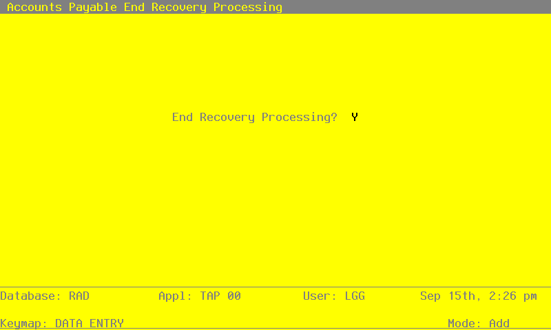The Recovery Processing End Recovery Processing Screen
