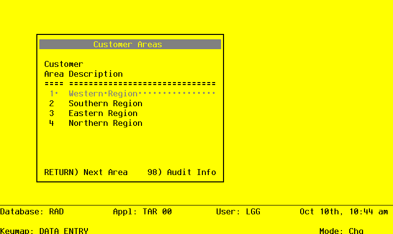 The Accounts Receivable Initial Setup Customer Areas Screen