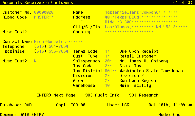 The Accounts Receivable Initial Setup Customers Screen - Part 1 of 3