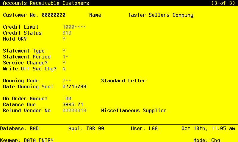 The Accounts Receivable Initial Setup Customers Screen - Part 3 of 3