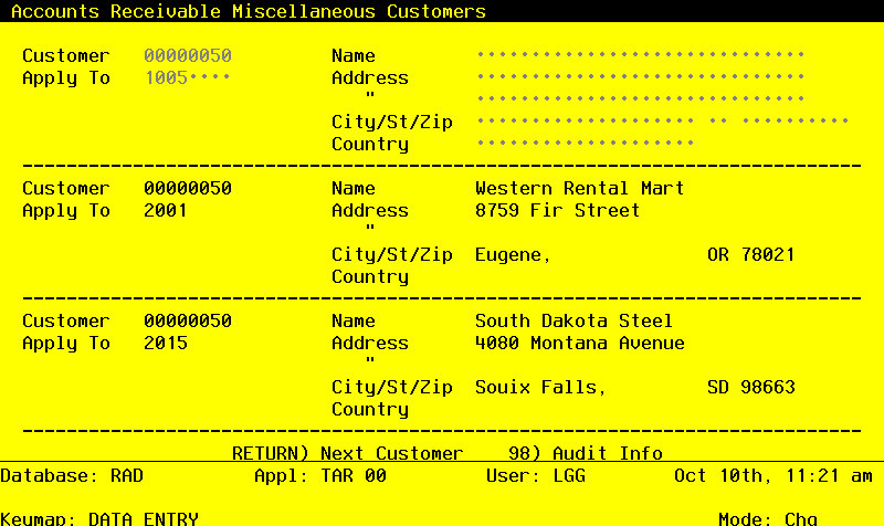 The Accounts Receivable Initial Setup Miscellaneous Customers Screen