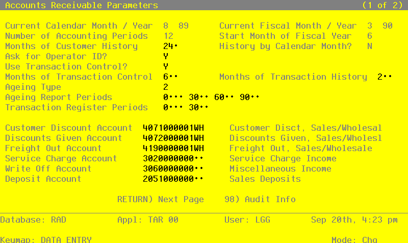 The Recovery Processing Parameters Screen - Part 1 of 2