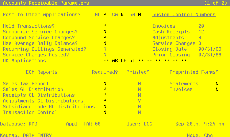 The Recovery Processing Parameters Screen - Part 2 of 2
