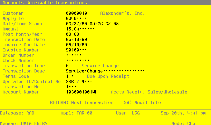 The Recovery Processing Opening Transactions Screen