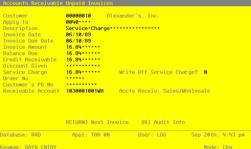 The Recovery Processing Unpaid Invoices Screen