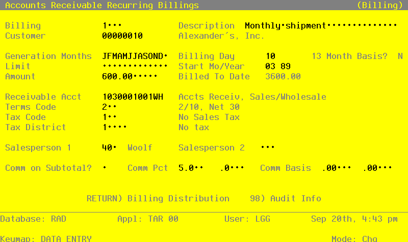The Recovery Processing Recurring Billings Screen