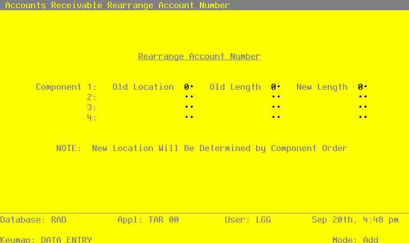 The Recovery Processing Rearrange Account Number Screen