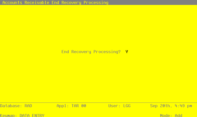 The End Recovery Processing Screen