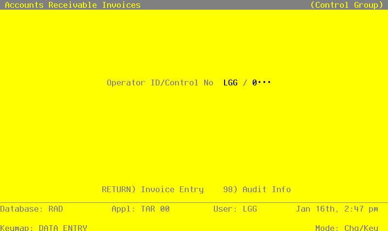 The Accounts Receivable Invoices Operator ID Screen