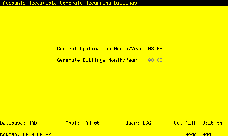 The Accounts Receivable Generate Recurring Billings Screen