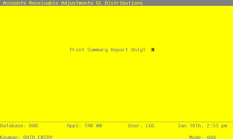 The Accounts Receivable Adjustments GL Distributions Screen