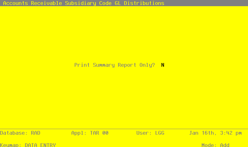 The Accounts Receivable Summary Code Distributions Screen