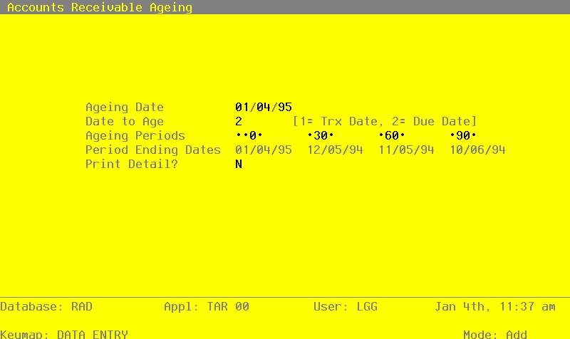 The Accounts Receivable Transaction Processing Menu