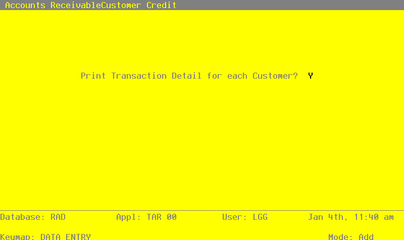 The Accounts Receivable Transaction Processing Menu