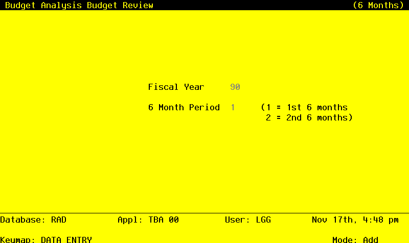 The Budget Analysis Budget Review - 6 Months Screen
