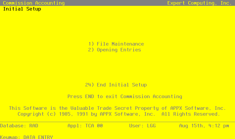 The Commission Accounting Initial Setup Screen