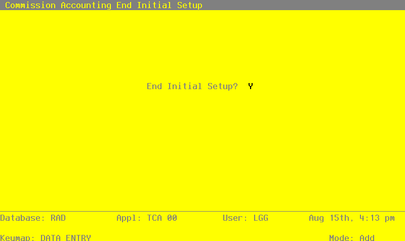 The Commission Accounting End Initial Setup Screen