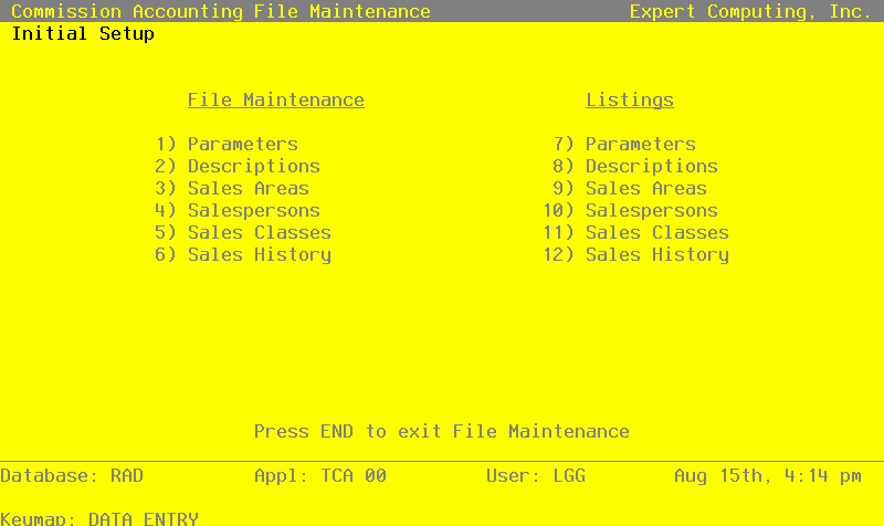 The Commission Accounting File Maintenance Screen
