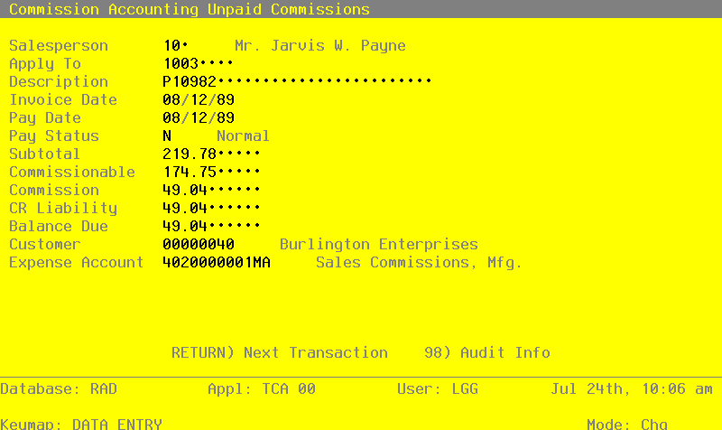 The Commission Accounting End Initial Setup Screen