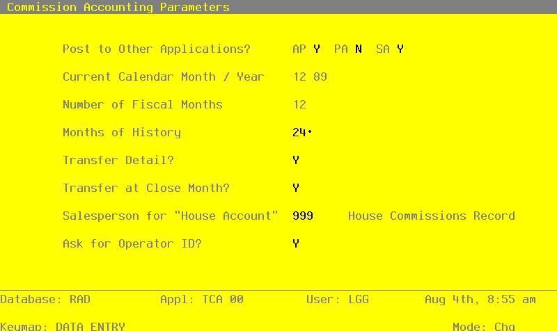 The Recovery Processing Parameters Screen