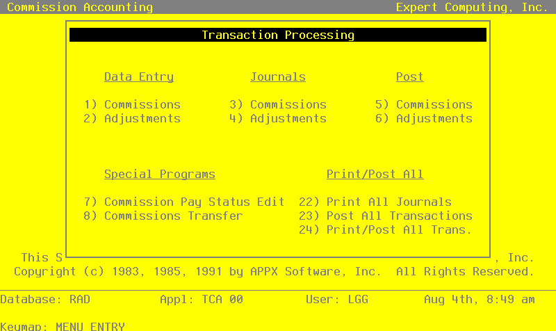 The Transaction Processing Screen