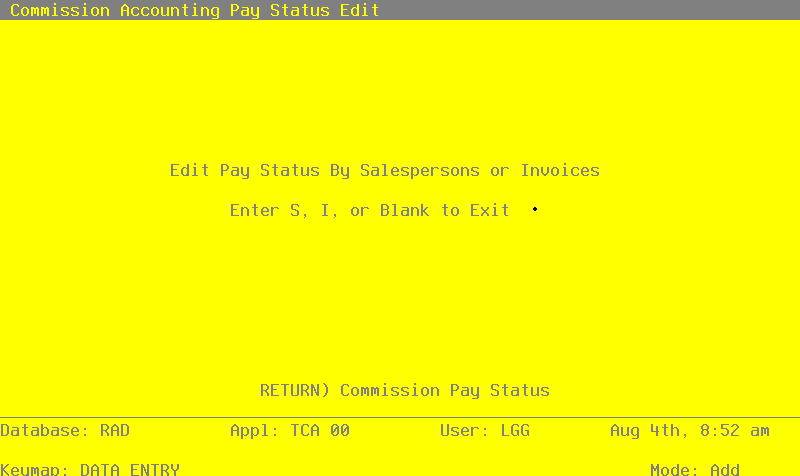 The Commission Pay Status Edit Screen