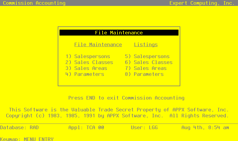 The File Maintenance Menu Screen