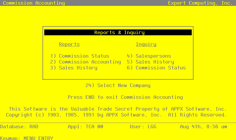 The Reports and Inquiry Screen