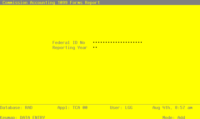 The 1099 Forms Report Specifications Screen