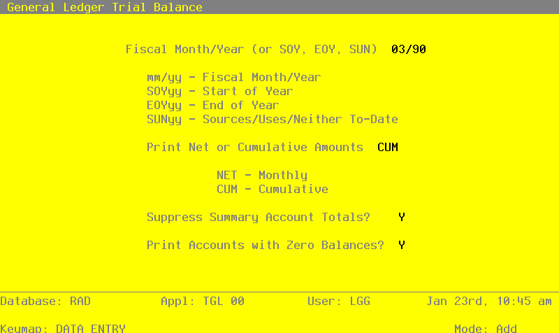 The General Ledger Trial Balance Report