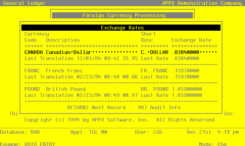 The Exchange Rates Screen