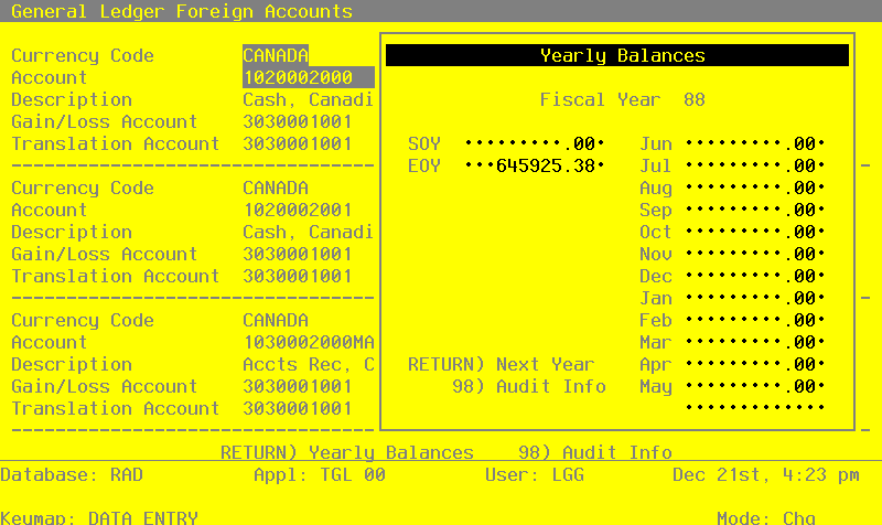 The Foreign Balances - Enter Screen